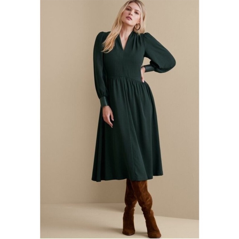 SOFT SURROUNDINGS Katrina Midi A-line Pleated Dress Jewel Green Size 6 NWOT